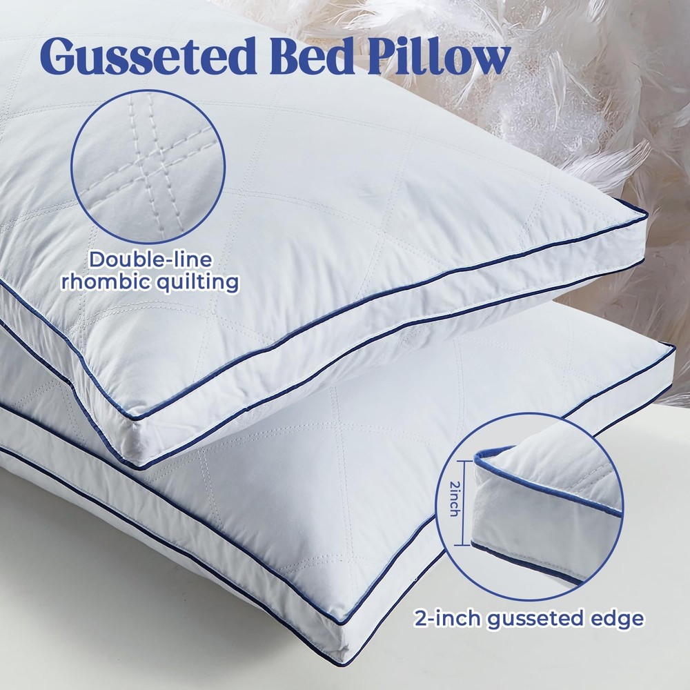 ® Flat Thin Pillows Standard Size Set of 2, Soft Polyester Fabric Bed Pillow ...