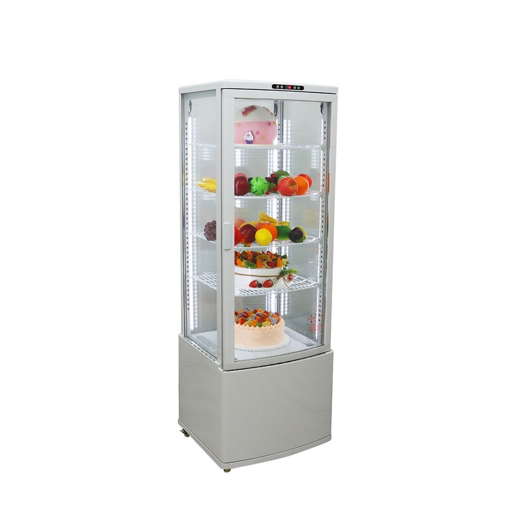 110V 5 Layers Refrigerated Cake Display Vertical LED Lighting Lockable Wheels