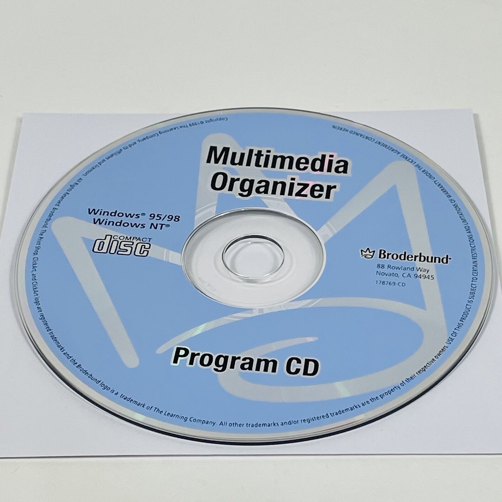 Broderbund Multimedia Organizer Program Software CD for windows