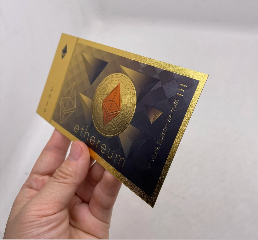 Ethereum Commemorative Gold Foil Note -Virtual CryptoCurrency Ledger ETH New