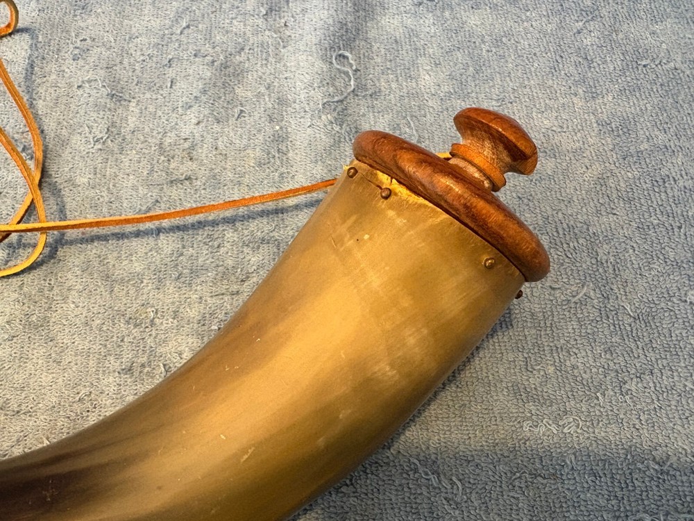 Vintage Muzzleloader Powder Horn with Leather Strap Wood Plug