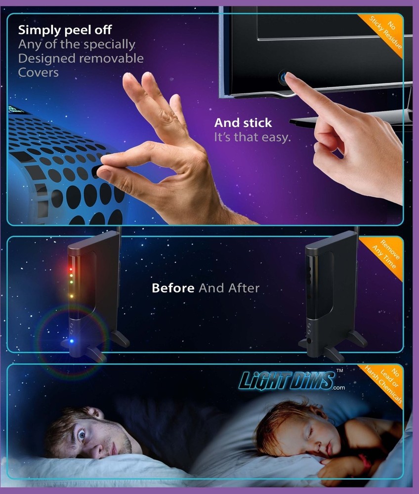 LightDims Black Out Edition Light Blocking LED Covers (2 Sheets) Shapes & Unc...