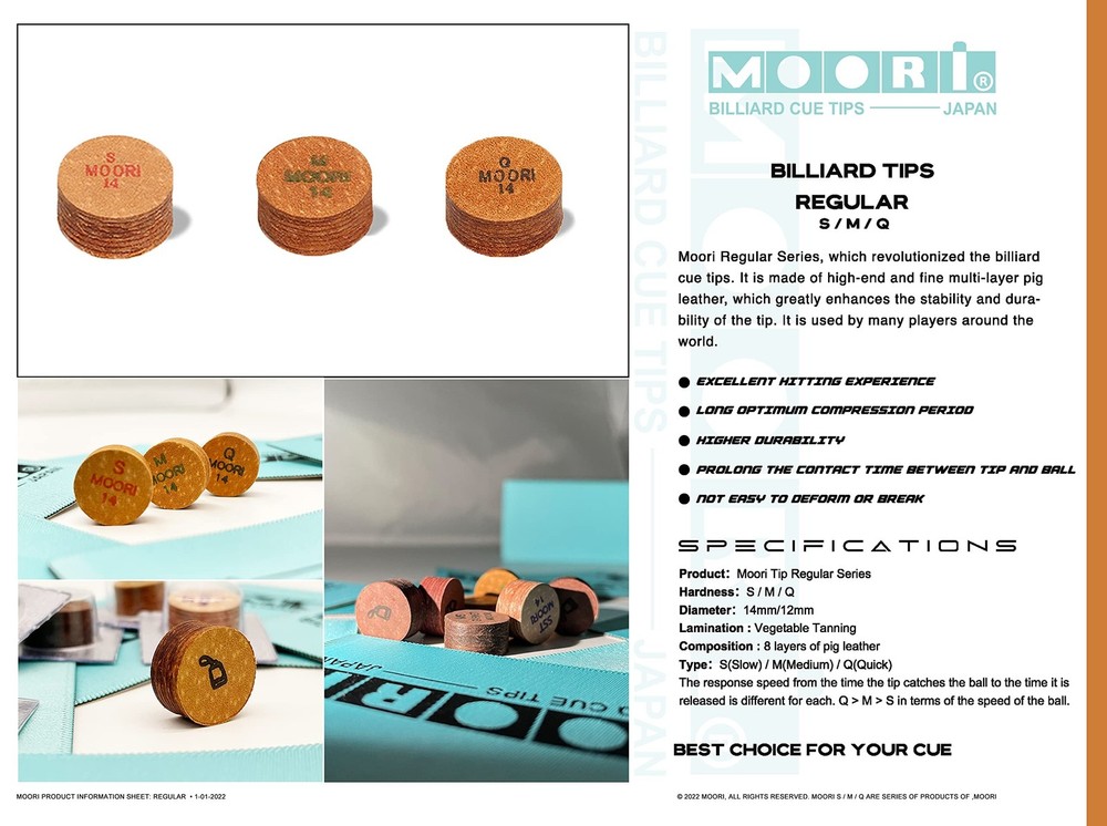 Moori Pool Cue Tip Regular Series 14mm Quick(Q)