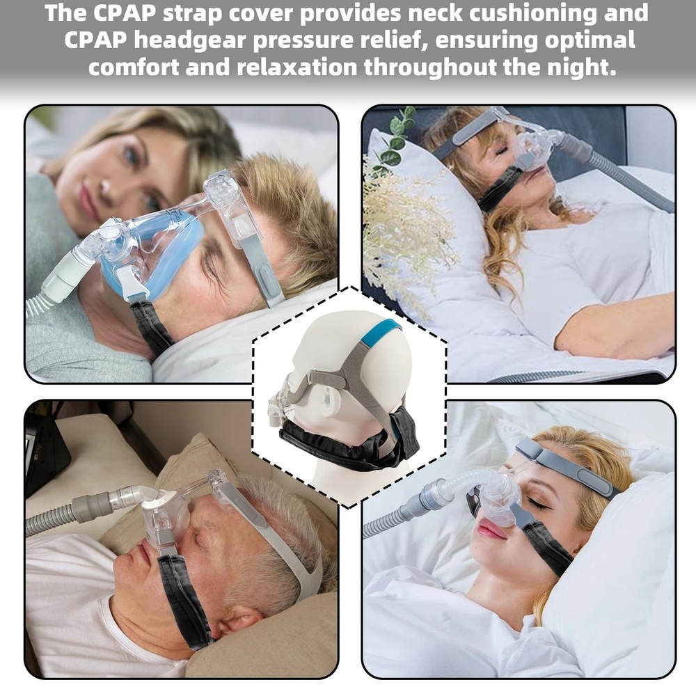 Satin CPAP Strap Covers Soft, Neck Pad for Headgear Straps, Black