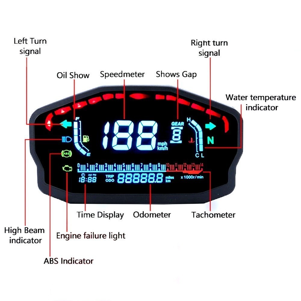 LCD Digital Motorcycle Odometer Speedometer Tachometer KM/H MPH Gauge Universal