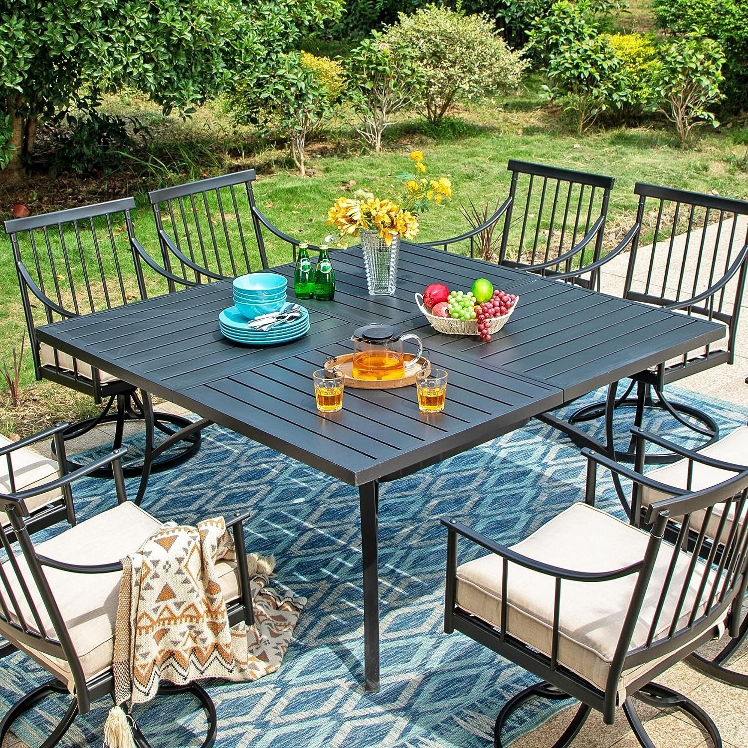 PHI VILLA Outdoor Dining Table Patio Table 60''x60'' Square Table for 8 Person