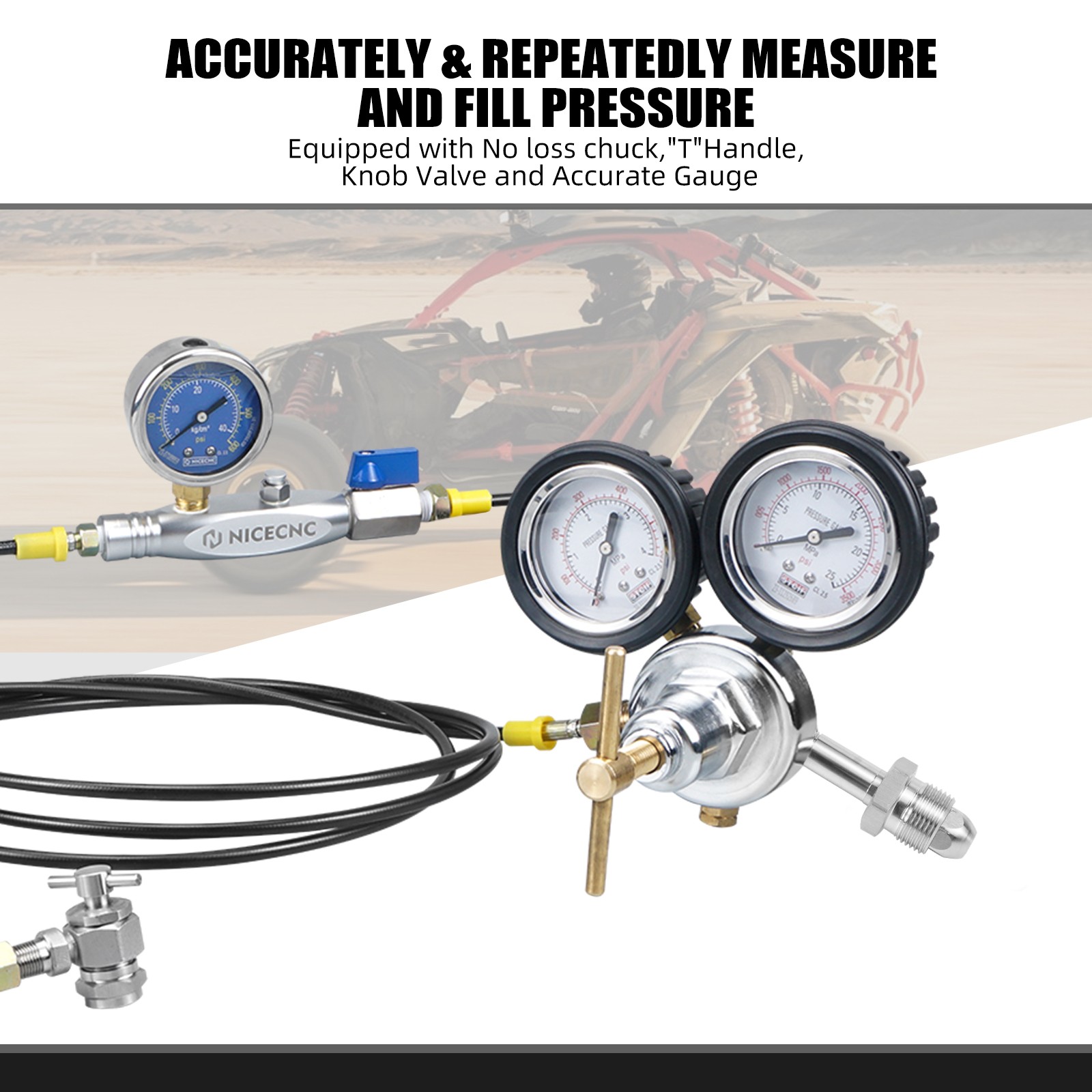 Nitrogen Shock Regulator Fill Tool w/2"Gauge Schrader Valve for RAPTOR 700