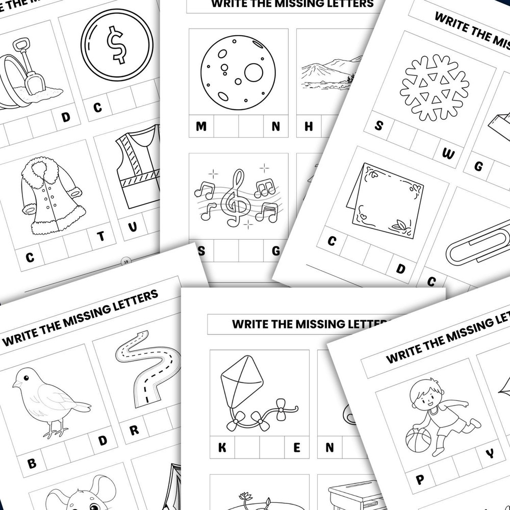 Printable Missing Letters Worksheets | Alphabet & Spelling Practice for Kids