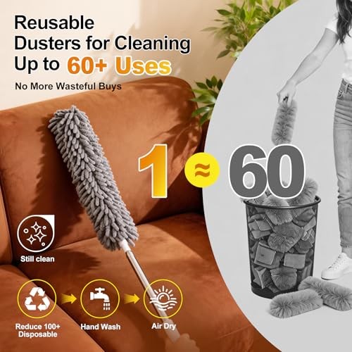 Microfiber Feather Duster 5-in-1 Kit, Dusters for Cleaning, Duster with A Gray