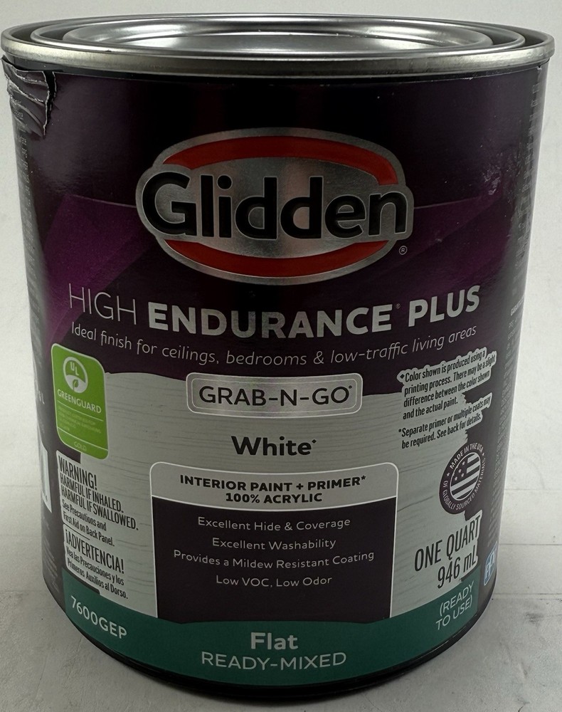 Glidden High Endurance Plus Interior Paint + Primer White Quart 7600GEP
