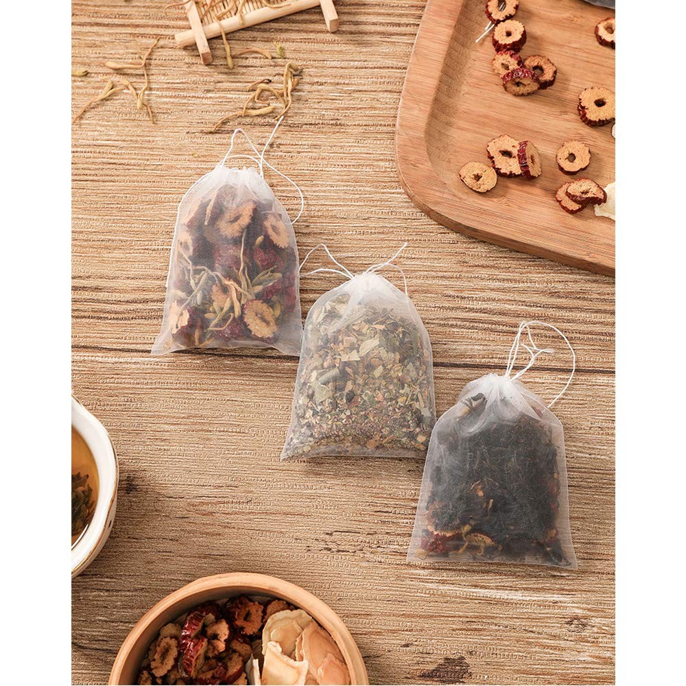 100 Pcs Empty Tea Filter Bags for Loose Tea Herb Spice Small Mesh Drawstring
