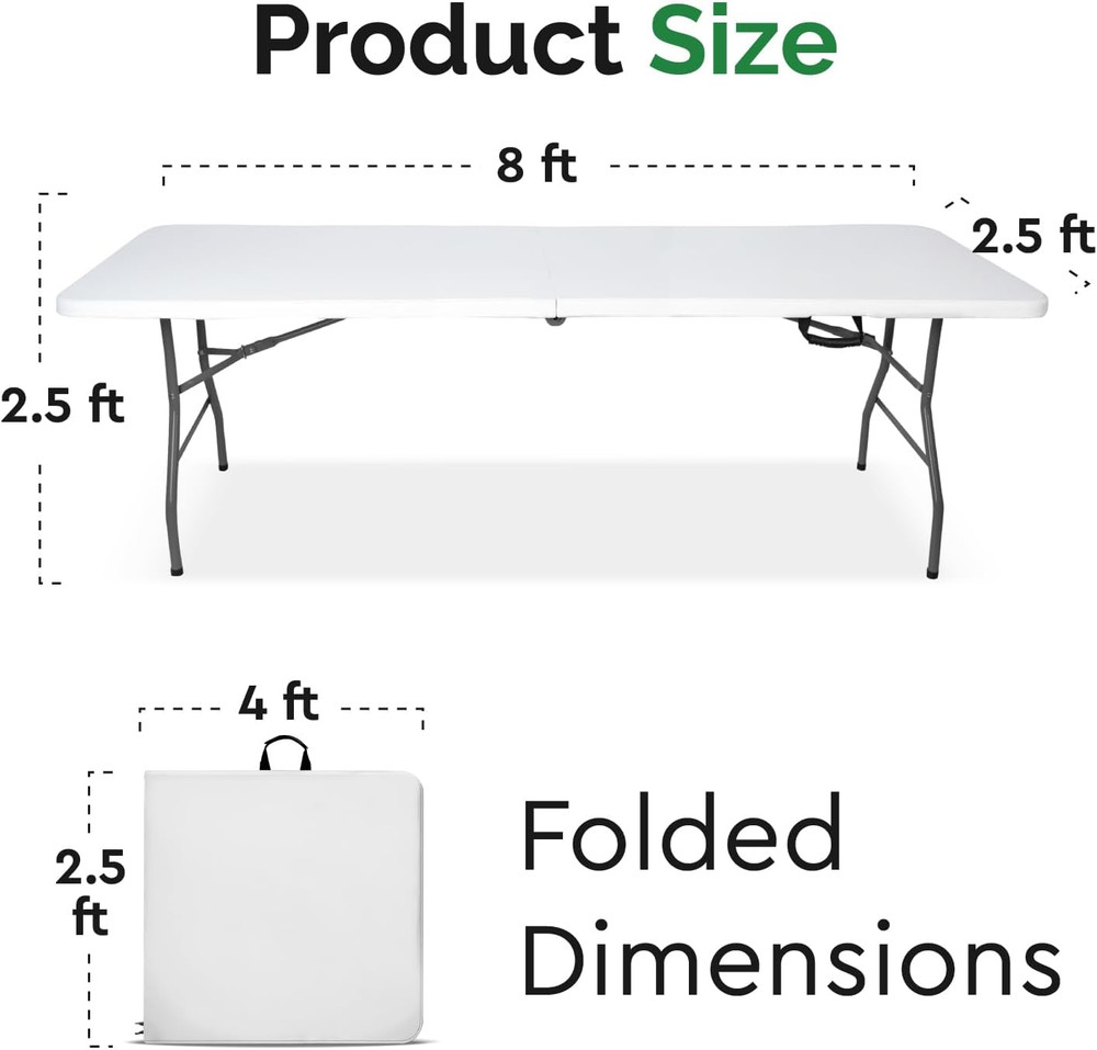 White 8Ft Folding Table with Handle | Heavy-Duty Foldable Table | Portable Table