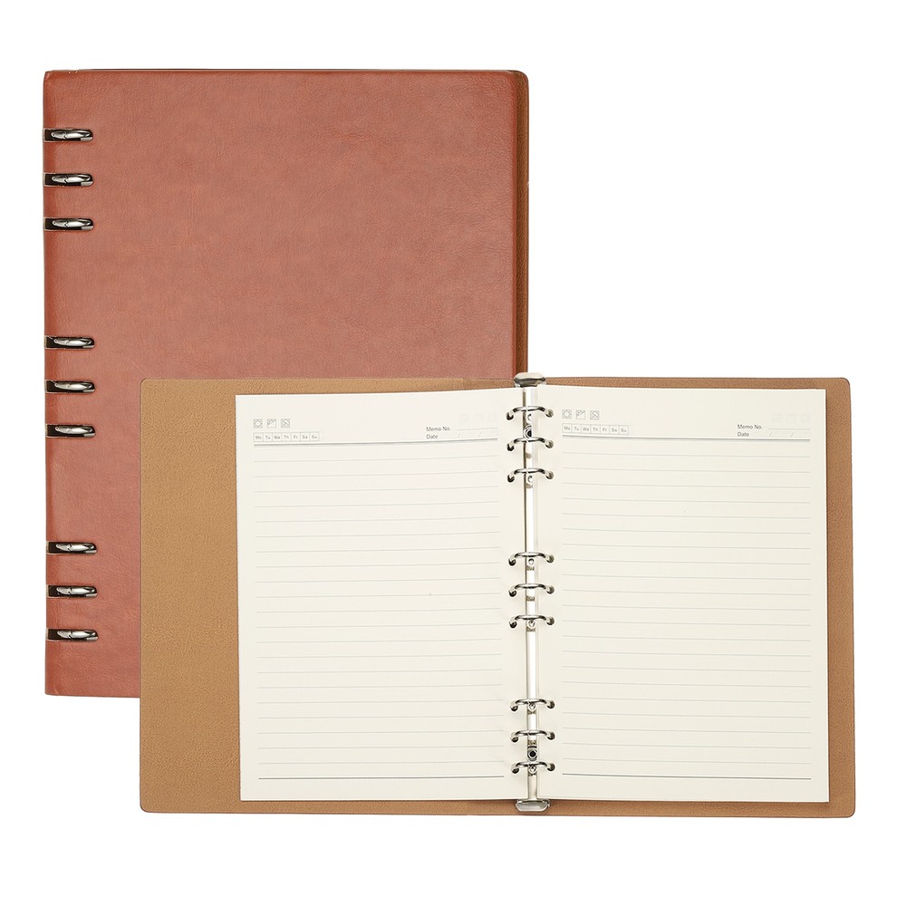 B5 Refillable Leather Notebook, 9 Ring Hardcover Binder Notebook, Brown