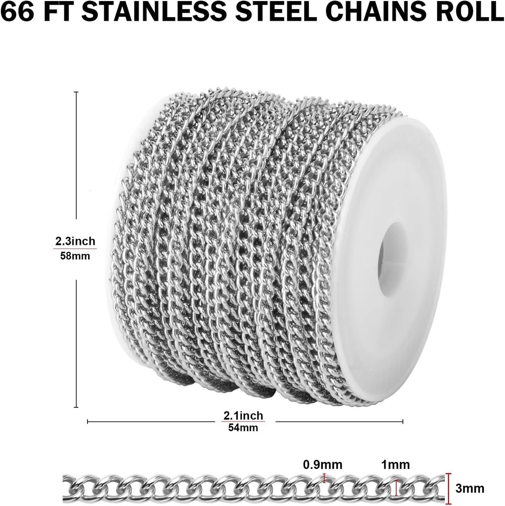 [66 FT] Stainless Steel Curb Chains Bulk for 3.0mm width,