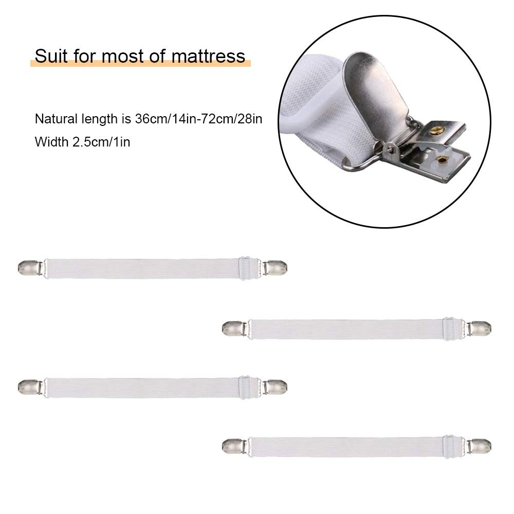 4Pcs Adjustable Bed Sheet Straps Clips, Elastic Mattress 4pcs-white