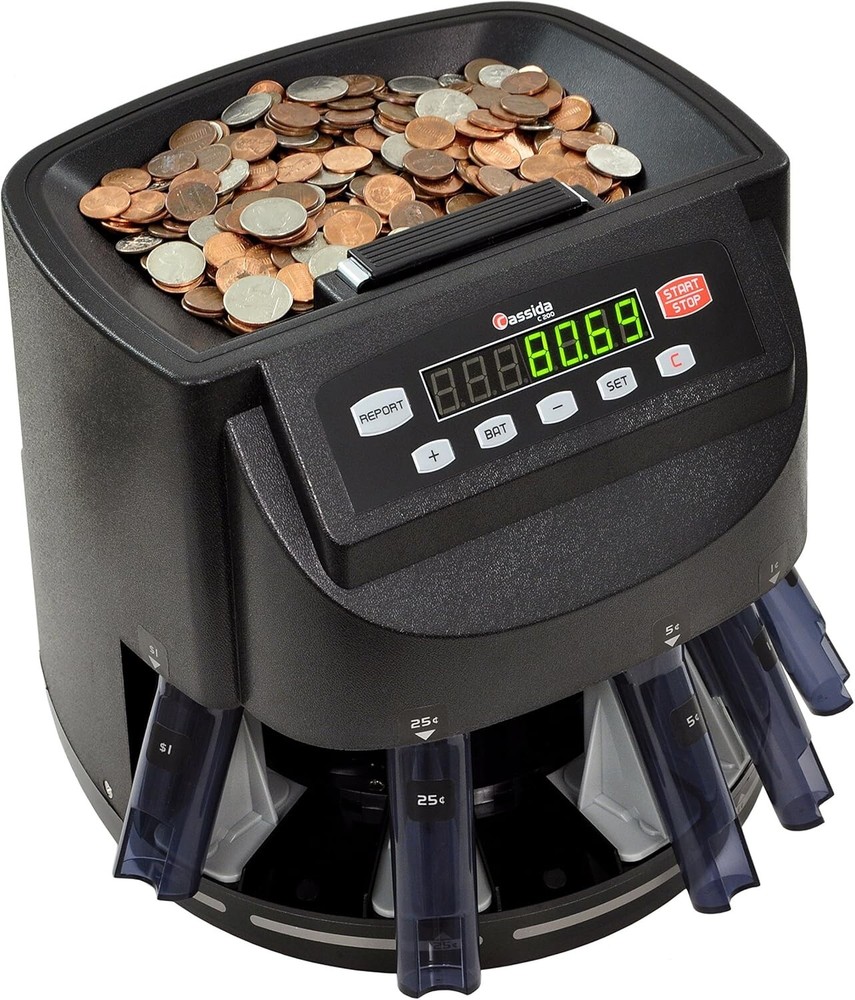 Compact Coin Sorting Machine with Automatic Wrappers - Ideal for Home & Business