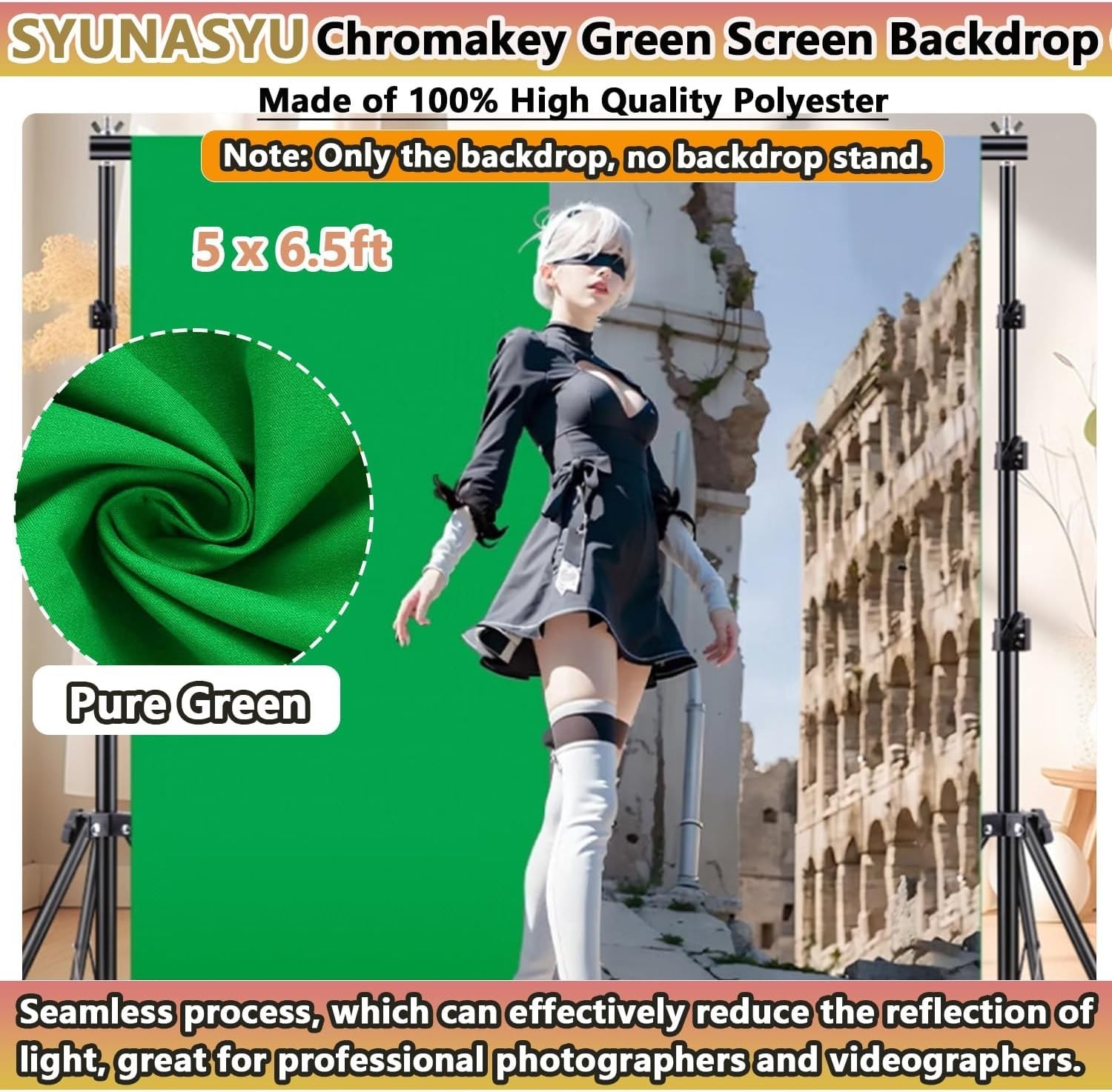 Green Screen Backdrop, 5 X 6.5Ft Greenscreen Background for Photoshoot, Small Gr