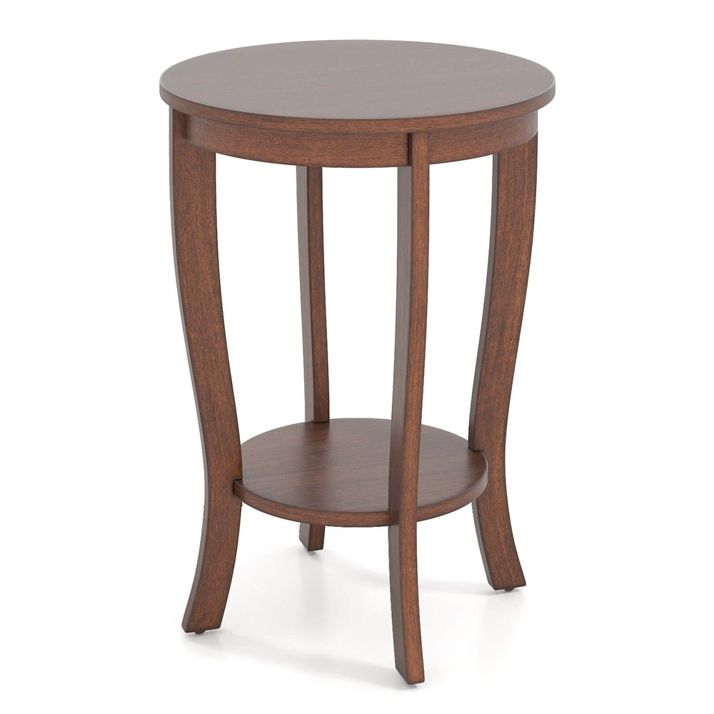 2-Tier End Table 18" Round Compact Sofa Side Nightstand w/Storage Shelf