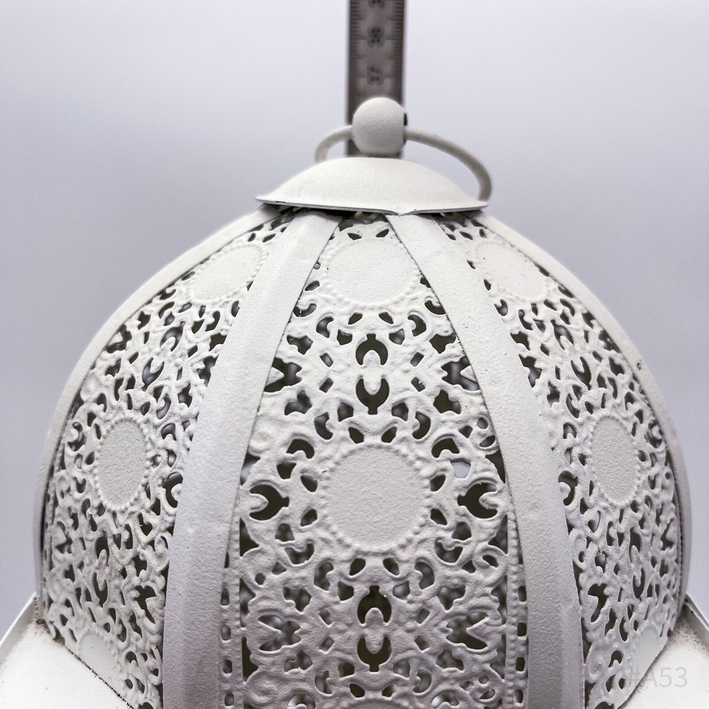 Oriental Lantern Windlight With Pattern & LED Block Candle, White, 37 cm