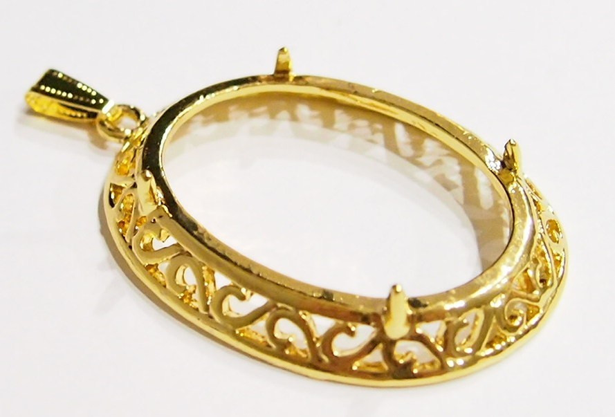 4 of 40x30mm Shiny Gold Victorian Deco Thick Scroll Gorgeous Pendant Setting