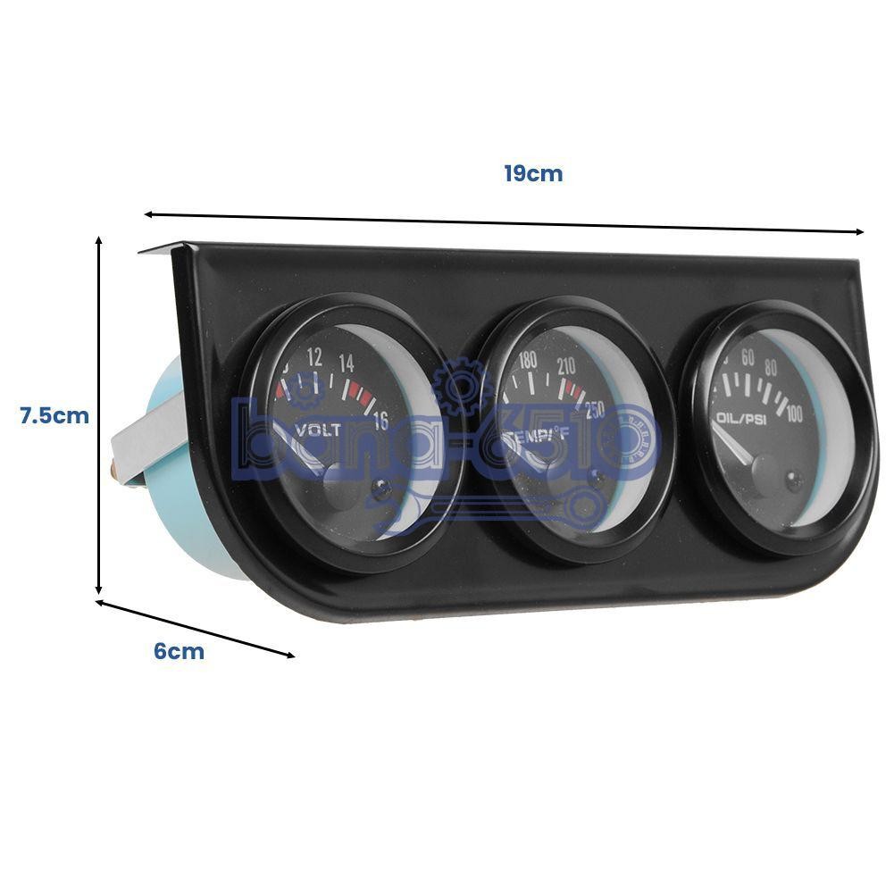 2" 52mm 3-in-1 Auto Car Triple Gauge Set Kit Water Temp Oil Pressure Volt Meter