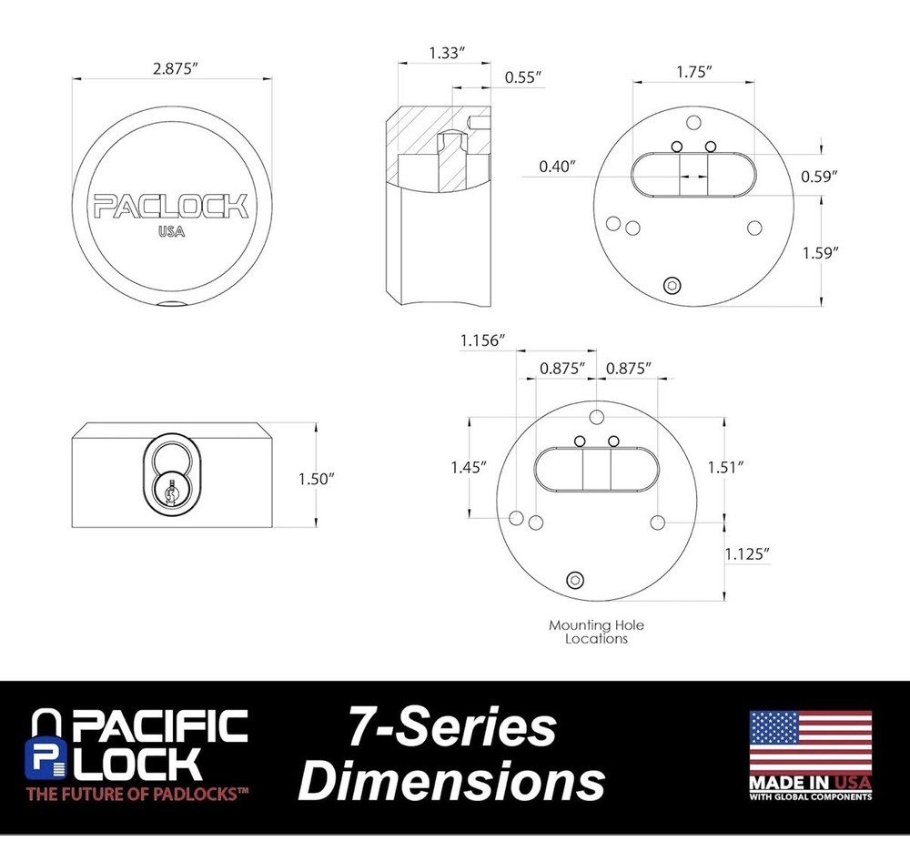 PACLOCK's 7-Series Flat Back Puck, UCS, High Performance 6-Pin Cylinder