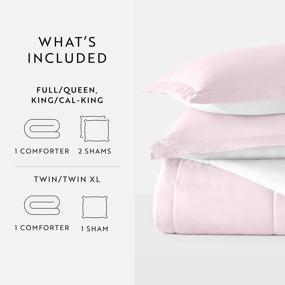 Blush and White Microfiber down Alternative Full / Queen Reversible Comforter Se