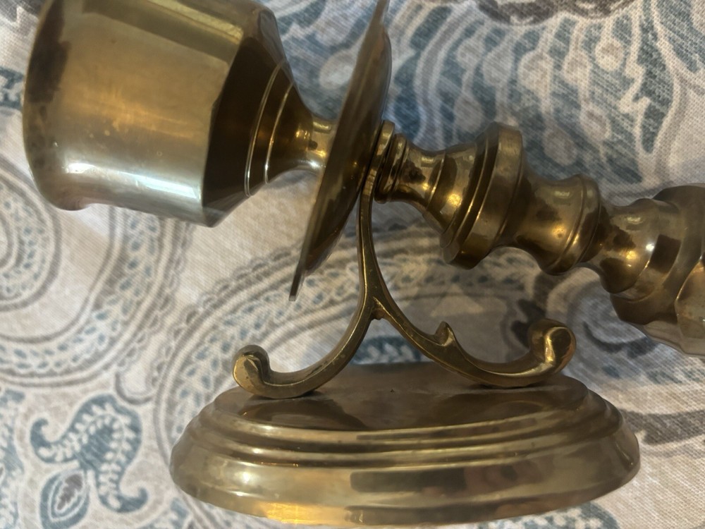 Vtg Solid Brass Wall Sconce Candle Holder Twist Design 10”