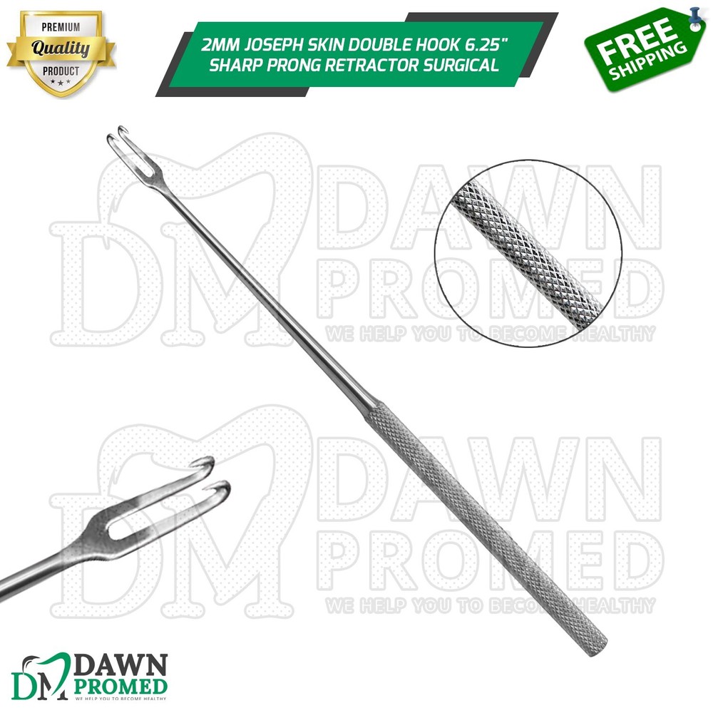 Joseph Skin Hook 2mm Double Sharp Prong 6.25" Retractor Surgical Instruments