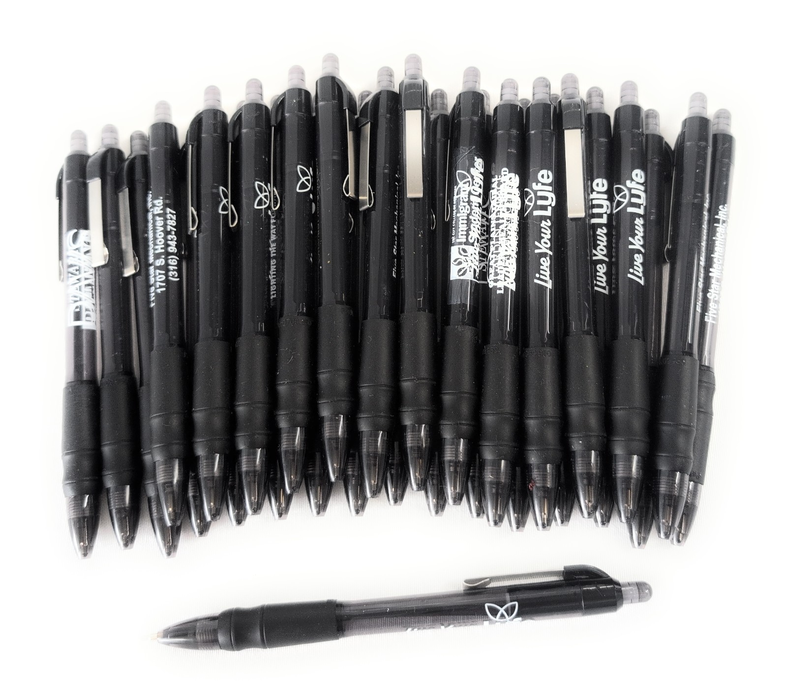 30ct Lot Misprint Click Pens MAXGLIDE Hub Pen: BLACK Barrel Thick Rubber Grip