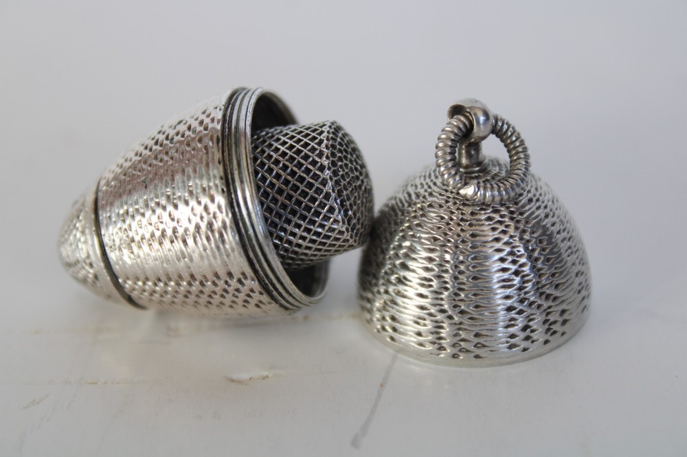 Antique Egg Sterling Silver Chatelaine Thimble Holder & Thimble / Pomander ?