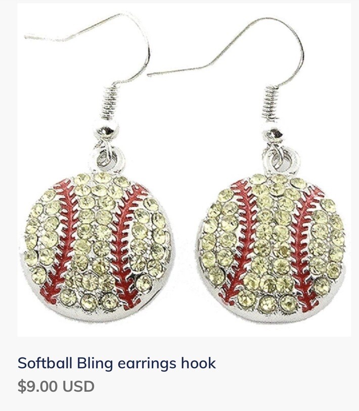 Softball dangle earrings/ handmade/silver plated/