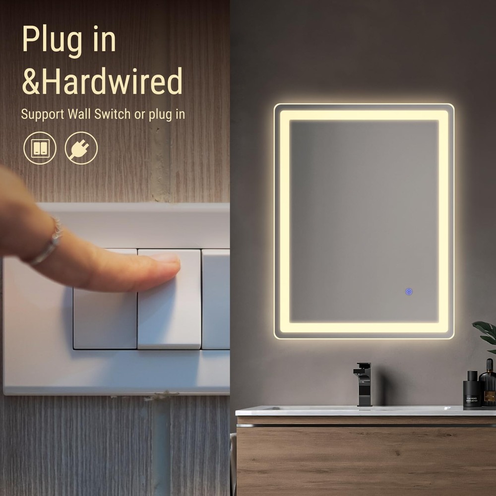 Bathroom Mirror Rectangle 24x32 Luxury Warm Light Vanity Premium Dimmable Tou...