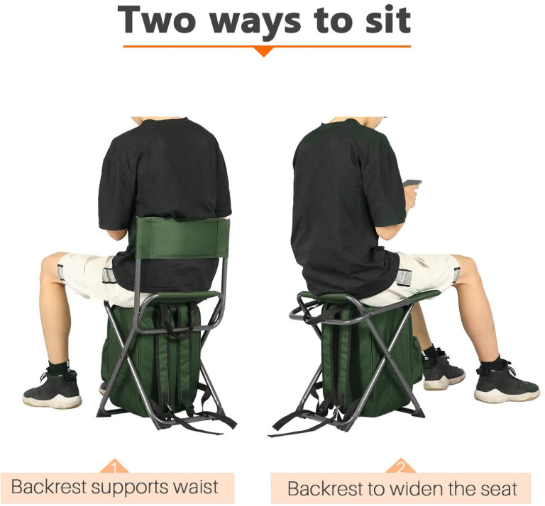 Backpack Cooler Chair Fishing Chairs with Backrest Folding Camping Stool Compact