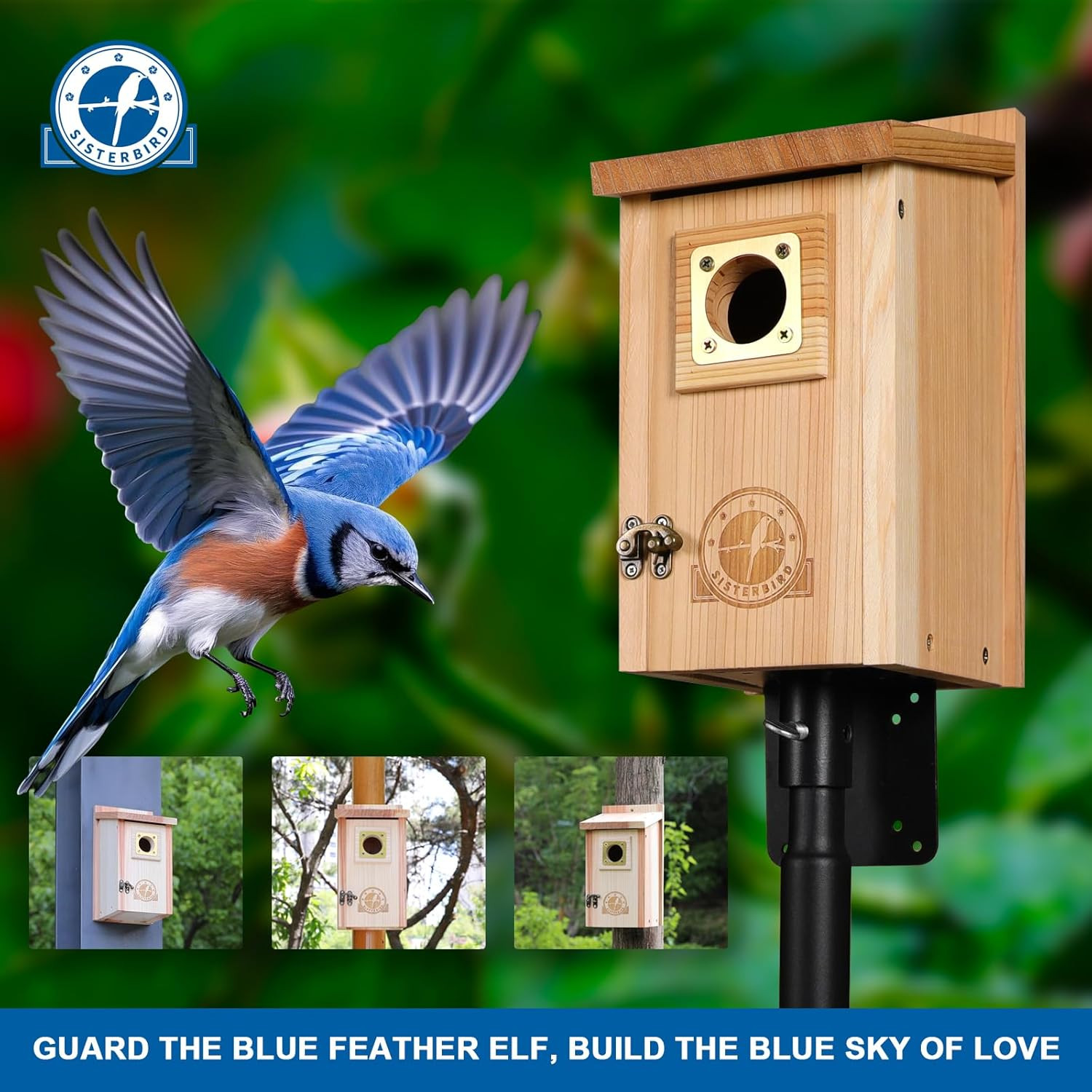 2 Pack Bird Houses for outside Clearance with Copper Guard, Cedar Bird House Out