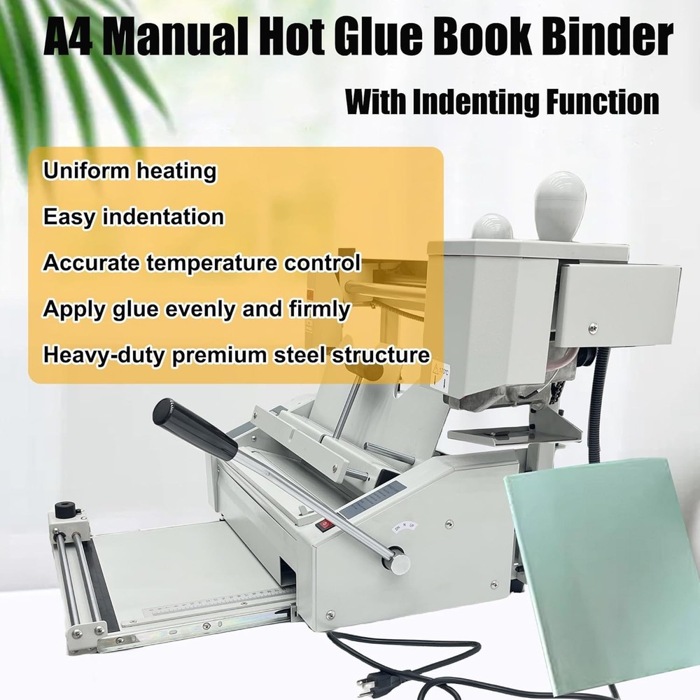 110V A4 Glue Binding Machine Manual Hot Glue Book Binder w/Indentation Function
