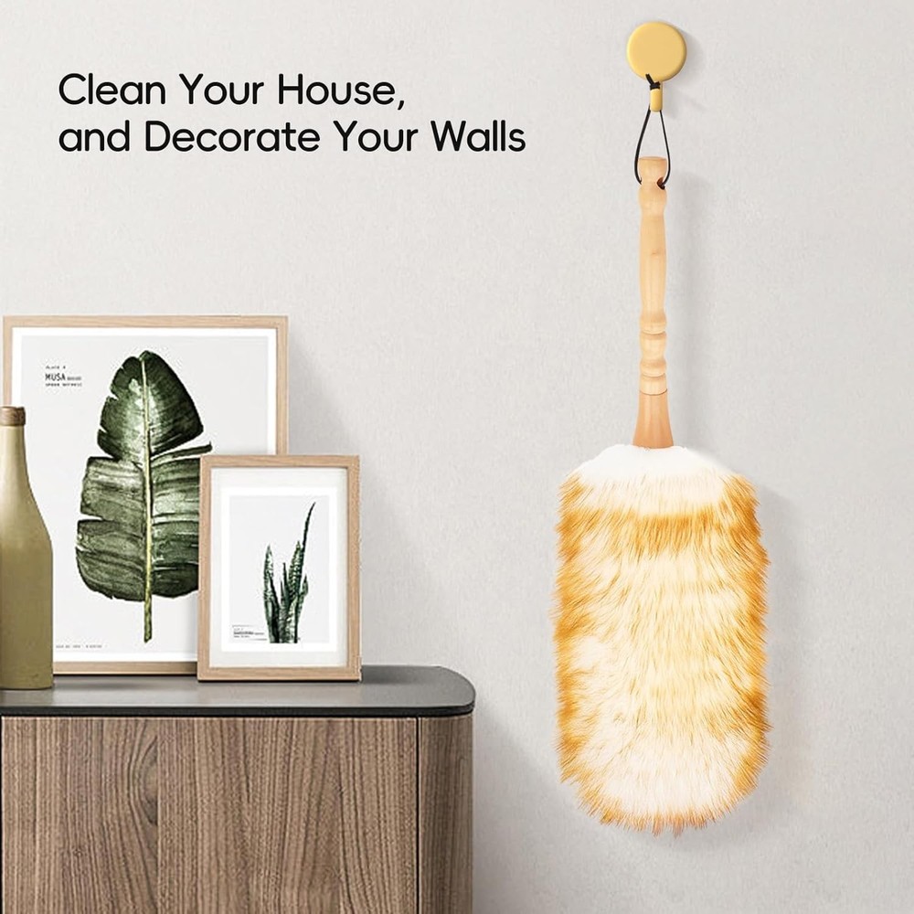 Lambswool Duster W/ Solid Wooden Handle,Leather Hang Strap,Comfortable Grips