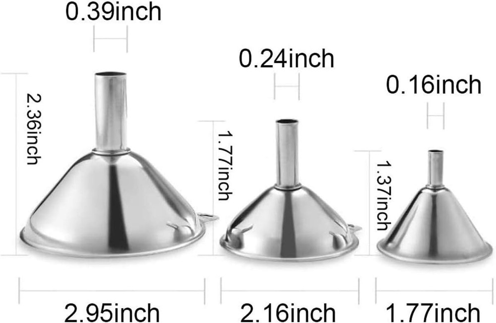 Large, Medium & Small Stainless Steel Funnels - Durable Kitchen Essential Set