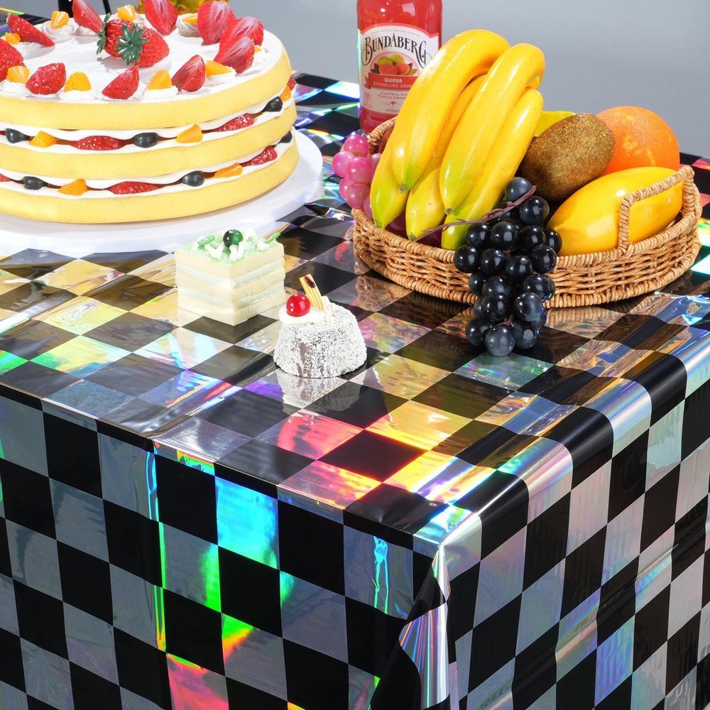 3Pack Black and Iridescent 54" x 108" (3 Pack), Checker