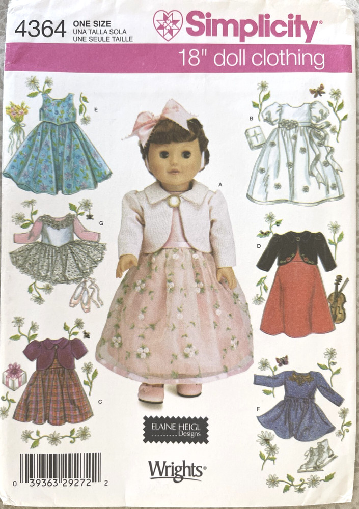Simplicity Dolls Clothes  Pattern 4364 Size 18" UNCUT