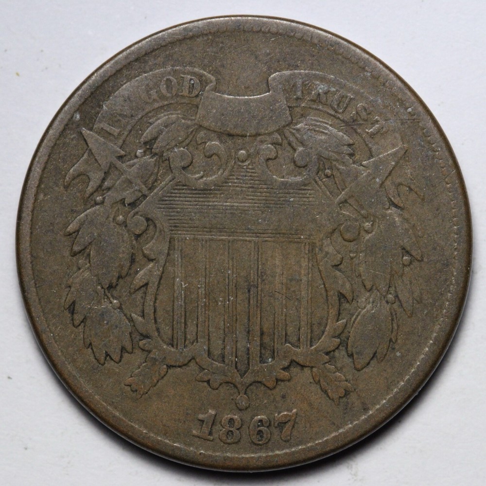 1867 Two Cent Piece VG E252 SRCK