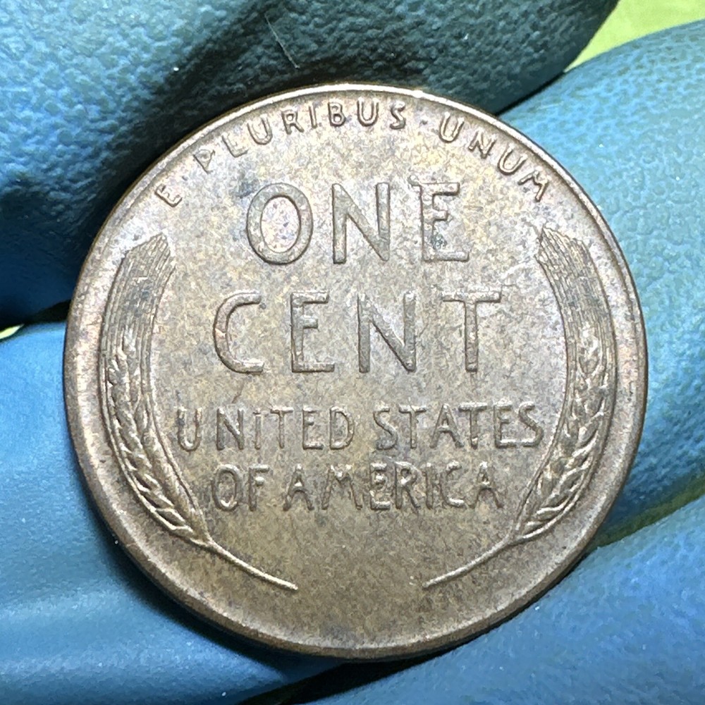 1957 D ERROR Wheat Penny / Die Chip Error Filled B