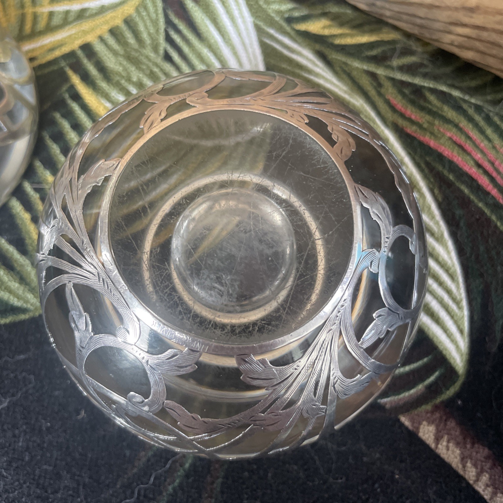 Antique Sterling Silver Overlay Glass Globe Art Nouveau Inkwell