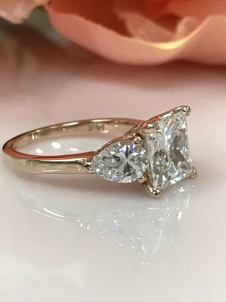 4.00 Ct Princess Cut Moissanite Three Stone Engagement Ring 14K Yellow Gold