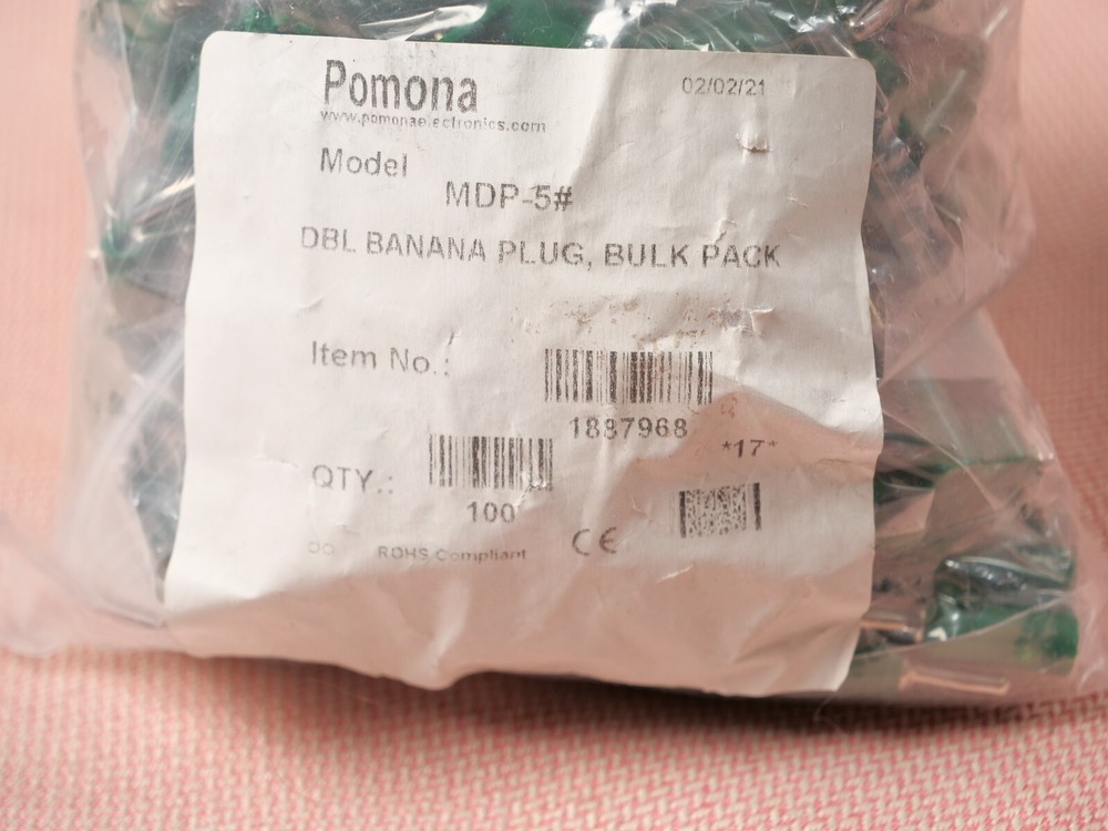 Four Pomona MDP Stackable Double Banana Plug with Cable Guide 4 Pack Green