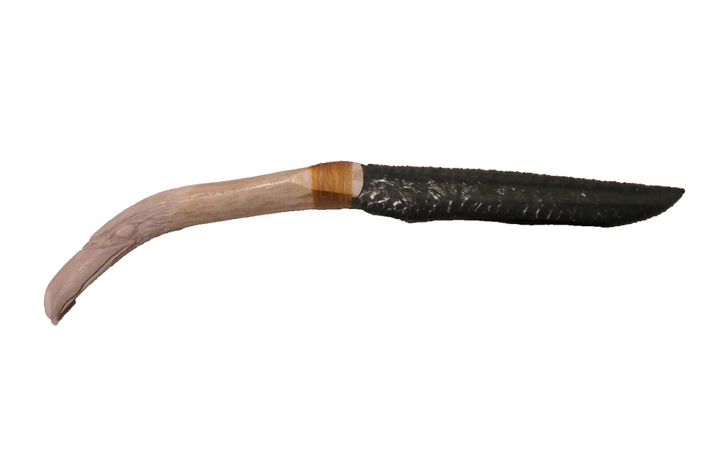 Obsidian Eagle Bone Handle Knife