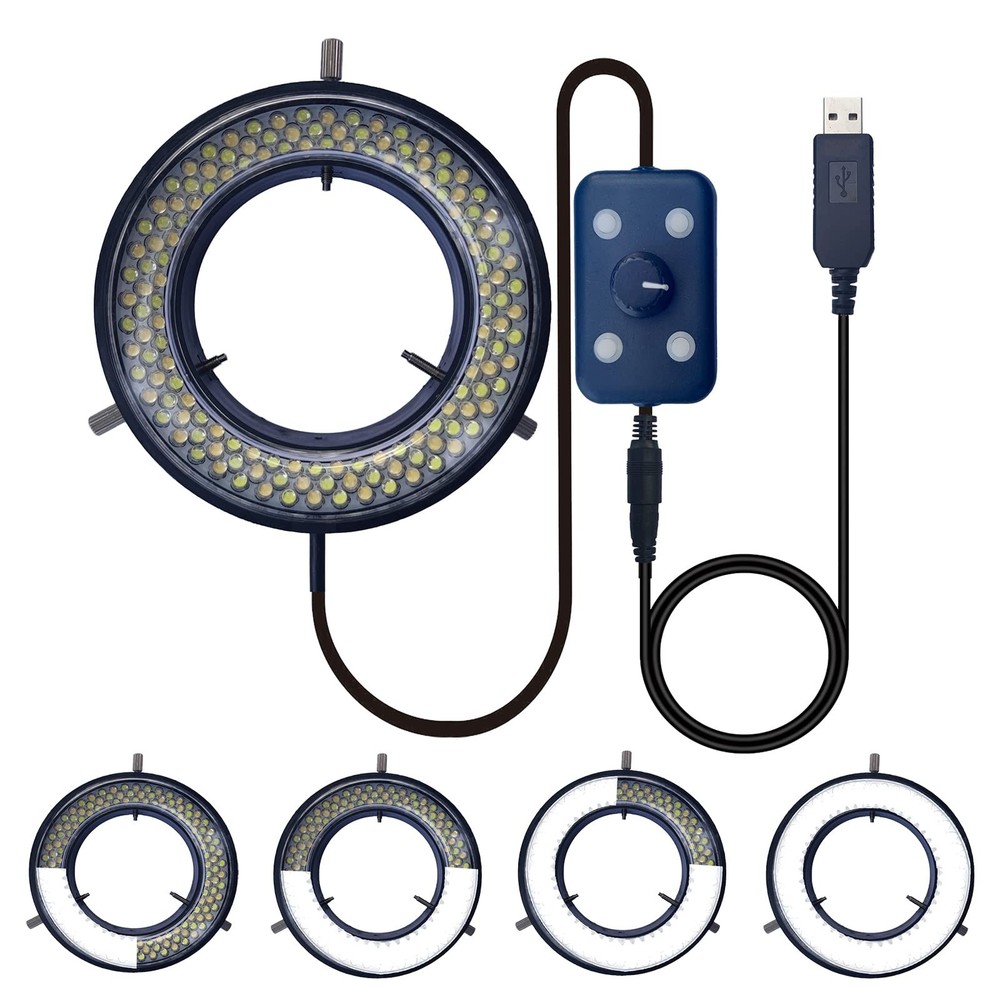 Microscope Light LED Ring Illuminator, USB 144 LEDs with 4 Lighting Zone Adju...