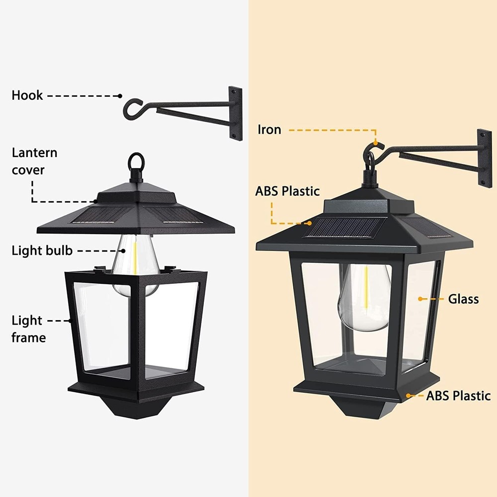 2 Pack Solar Wall Lanterns with Replaceable Bulb,Outdoor Hanging Lights with ...