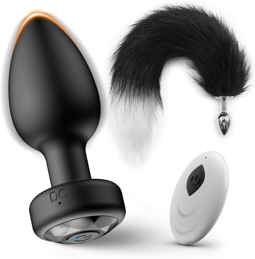 2PCS Anal Plug Vibrator Set – Remote Control Silicone Butt Plug & Fox Tail Met