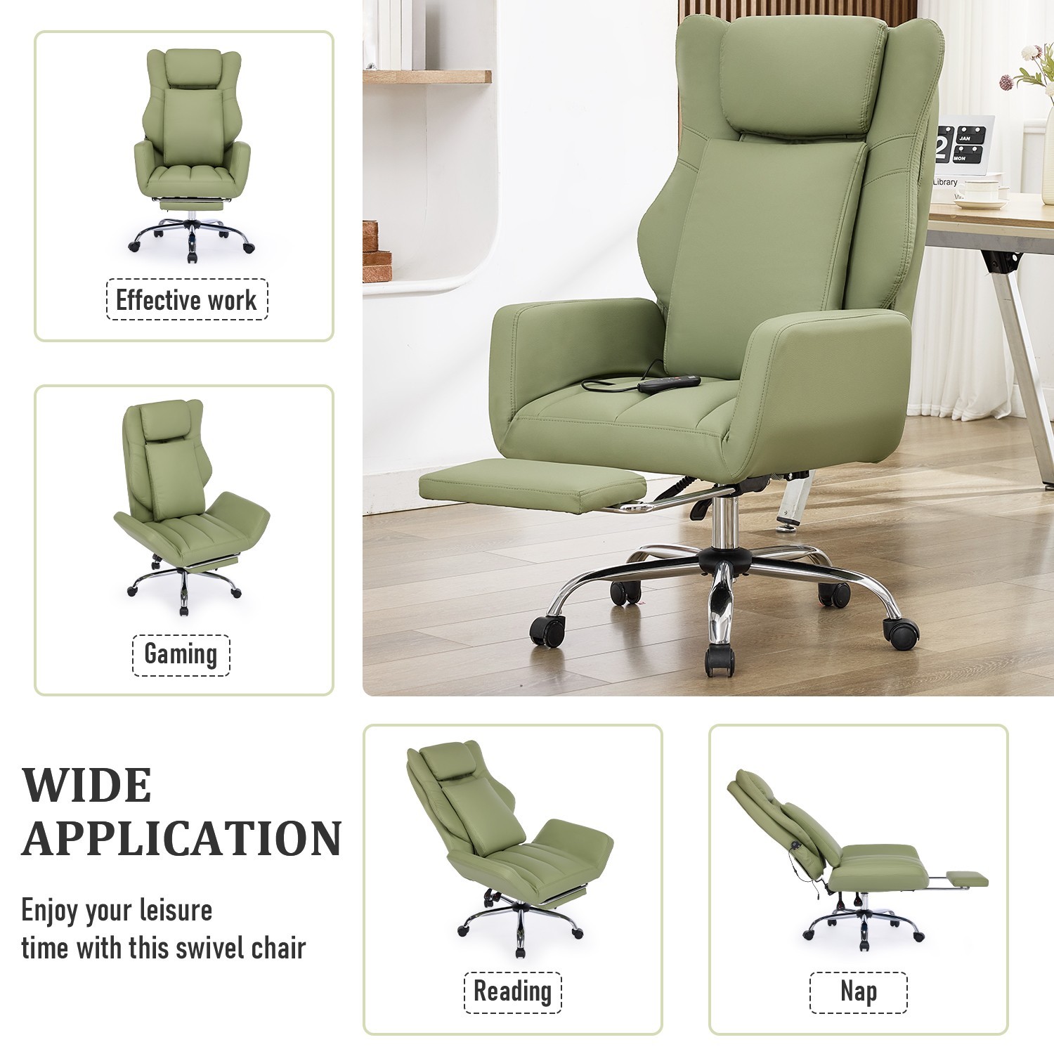 Massage Office Chair w/ Flip-Up Arms & Lumbar Support - 135° Recline, for Xmas